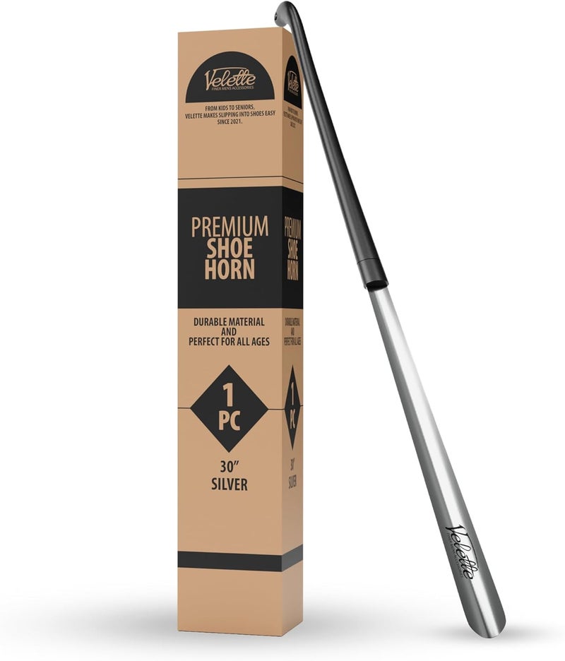 Velette Metal Shoe Horn Long Handle for Seniors - 30" Extra Long Shoe Horn for Women, Men and Kids - Shoehorn, Boot Horns, Shoehorn Long-Handle, Elderly Must Haves - Shoes Spoon, Stick, Helper - Image 1